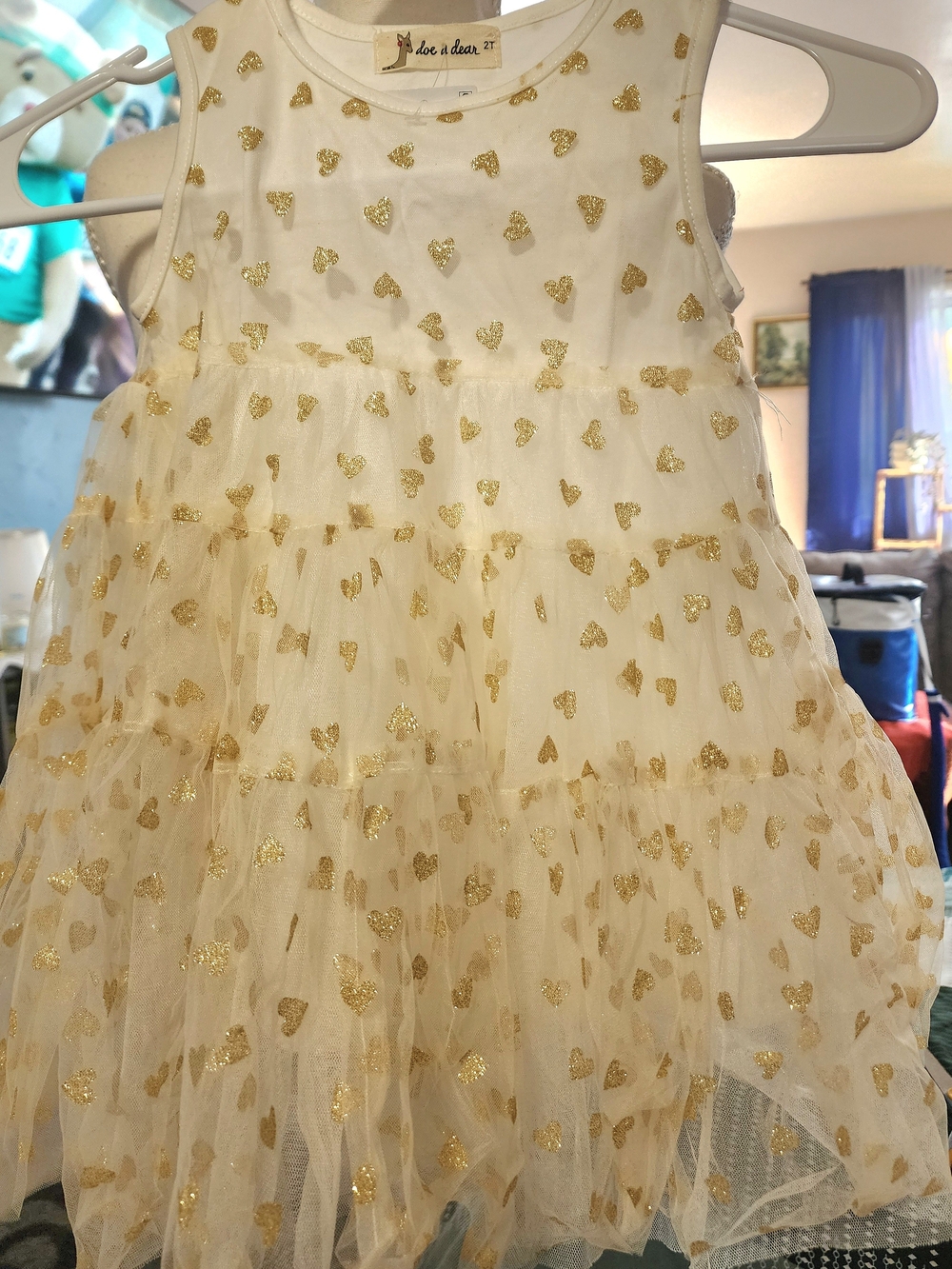 Nordstrom Doe A Dear White Tulle Skater Skirt with Gold Heart Print Sz 2T NWT